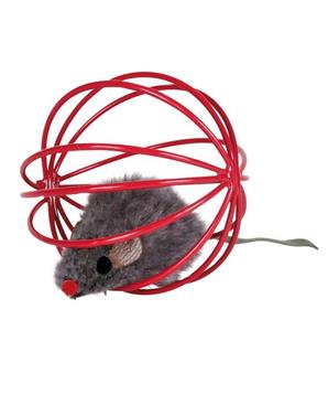 Plyšová myš v kulaté barevné kleci 6 cm