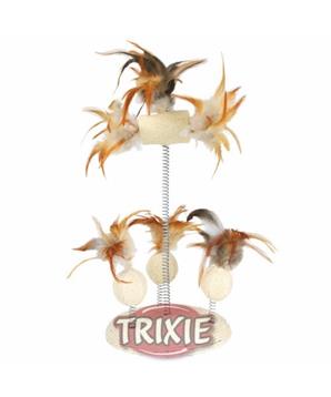 Přírodní hračka na pružině (lufa, peří) 15x30 cm