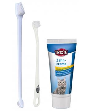 Sada dentální hygieny pro kočky (pasta se sýrovou příchutí 50g, dva zubní kartáčky)