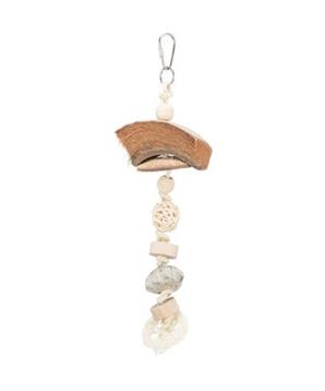 Závěsná přírodní hračka pro papoušky, kokos/ratan/lávový kámen, 35 cm