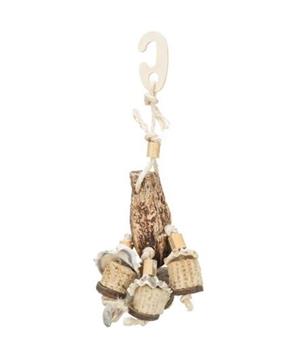 Závěsná přírodní hračka pro papoušky, mahagon/mušle, 26 cm