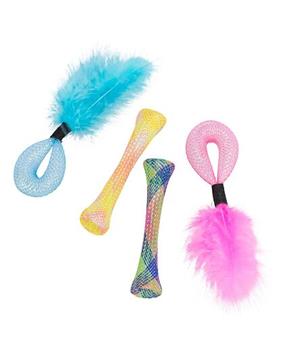 Set 4ks trubiček s peřím, hračka pro kočky,  15 cm
