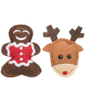 Xmas figure set - sada 2 vánočních hraček sob a perníček, 8 cm, filc