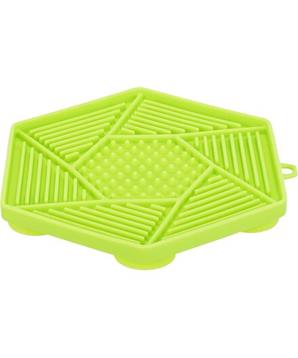 Lick´n´Snack HEXAGON s přísavkami - podložka k pomalému krmení, 17 cm, TPR/plast, zelená
