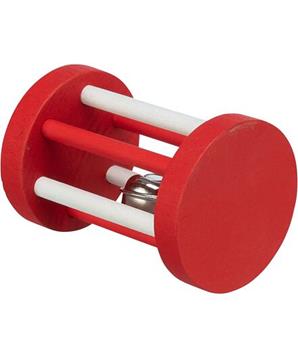 Xmas Roll - dřevěný váleček s rolničkou pro hlodavce, ø 5 × 7 cm, červená/bílá