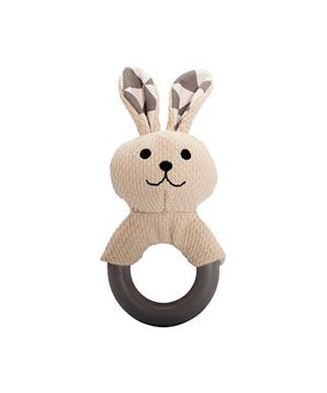 Kousátko králík s TPR kroužkem, se zvukem, krémová/šedá, HipHop