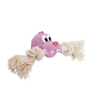 Psí hlava MINI s bavlněnou činkou, se zvukem, 5x18 cm, růžová/přírodní, HipHop