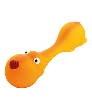 Psík ležící - tvar činky, se zvukem, latex, oranžová, HipHop