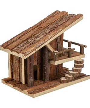Chaloupka JULE s terasou, pro myšky, 25 x 21 x18 cm, přírodní dřevo s kůrou