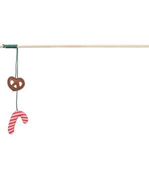 Xmas vánoční prut pro kočky, s preclíkem/lízátkem, šustící, dřevo/polyester