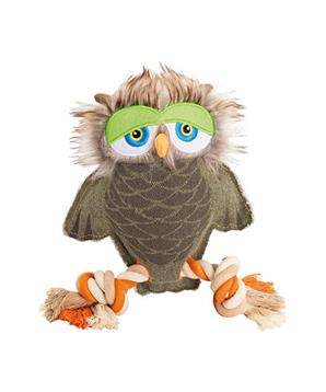 Sova na laně 28 cm, robustní jutová hračka pro psy, HIPHOP DOG