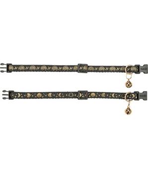 Obojek pro kočky, zlaté zdobení, s rolničkou, černá