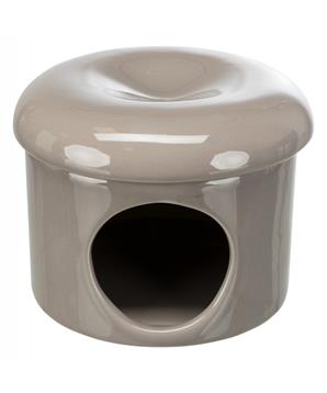 Keramický domek, 1 vchod, odnímatelná stříška, ø 16 × 12 cm, tmavošedá