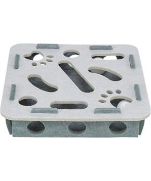 Interaktivní hra pro kočky Hole’n’Roll – box, ø 30 × 7.5 cm, filc, šedá