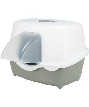Toaleta pro kočky DAVIO TOP s krytým vstupem, 56 × 39 × 39 cm, šedá/bílá