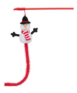 Vánoční hračka pro kočky sněhulák na udici 31 cm