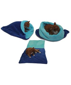 Marysa pelíšek 3v1 pro kočky, modrý/tyrkysový, velikost XL