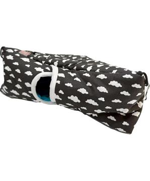 Domek rohový dr.savec závěsný, černobílé mráčky, tyrkysová minky 33x15x13cm