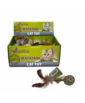 Matatabi hůlka s míčem z pytloviny a peřím 9,1 cm