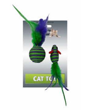 Myš a míček s peřím zeleno-fialová pruhy mat