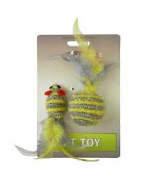 Myš a míček s peřím zlato-stříbrná pruhy třpyt