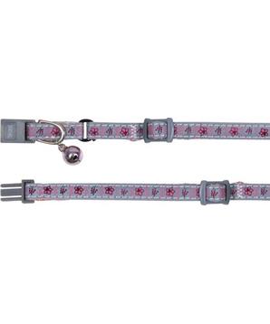 Reflexní obojek pro koťata s rolničkou, šedo/růžový s kytičkami