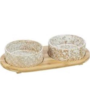 Set misek v bambusovém stojanu, bílá/světlehnědá