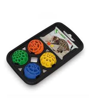 Těžké plastové míčky pro kočky v držáku