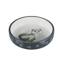 Keramická miska pro kočky s krátkým nosem šedo/bílá