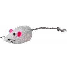 Plyšová myš s rolničkou, 5 cm (2 ks), bílá/šedá