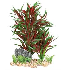 Akvarijní rostlina červenozelená, ve štěrkovém lůžku, plast/polyester, 28 cm - DOPRODEJ